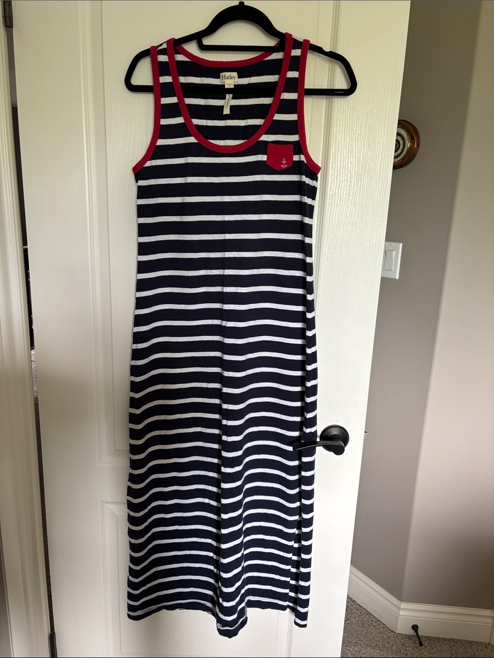 Hatley Navy and White Striped Maxi Dress with Red Trim